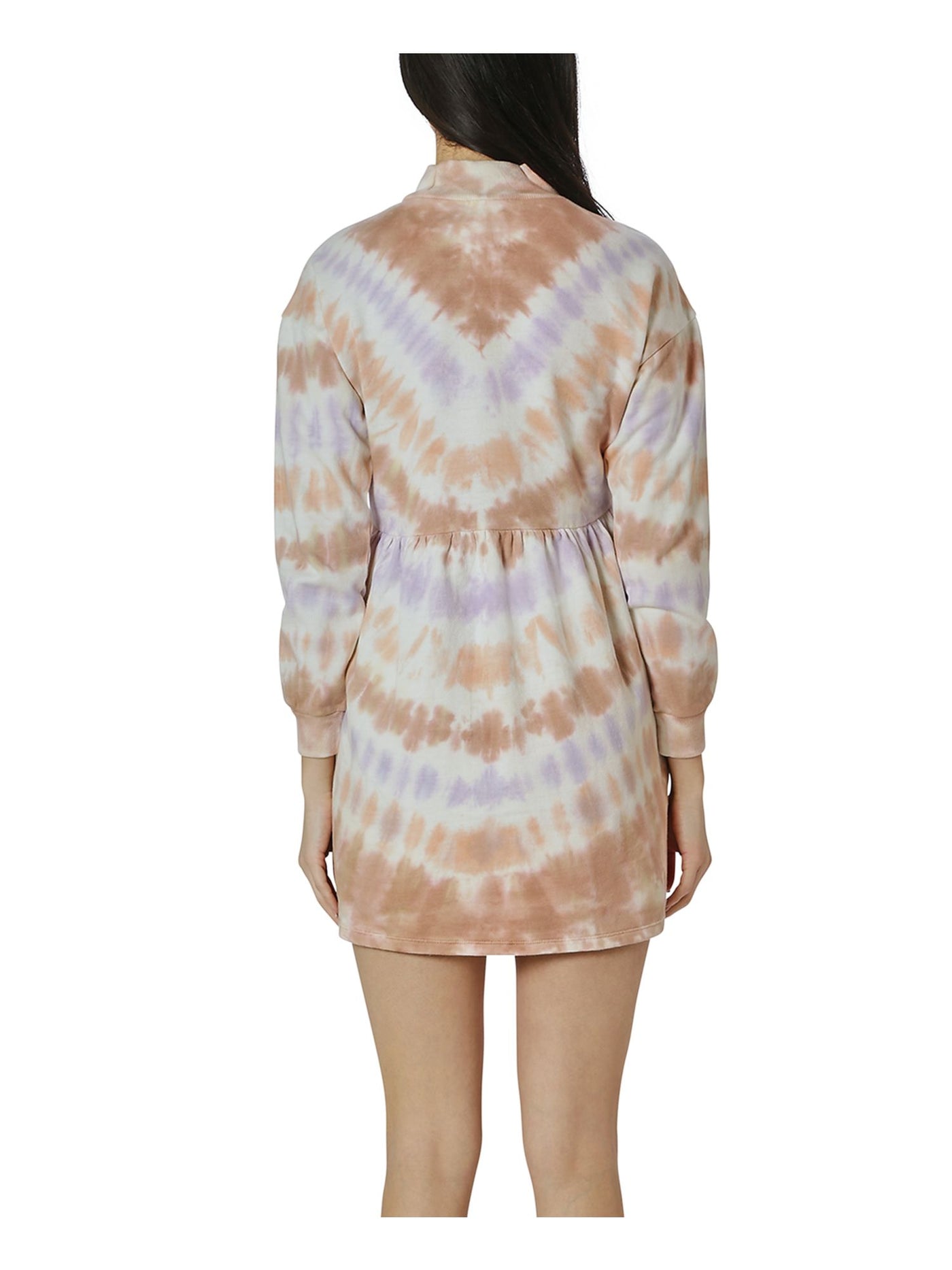 ULTRA FLIRT Womens Brown Tie Dye Long Sleeve Mock Neck Short Shift Dress XS