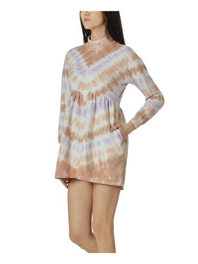 ULTRA FLIRT Womens Purple Tie Dye Long Sleeve Mock Neck Short Shift Dress S