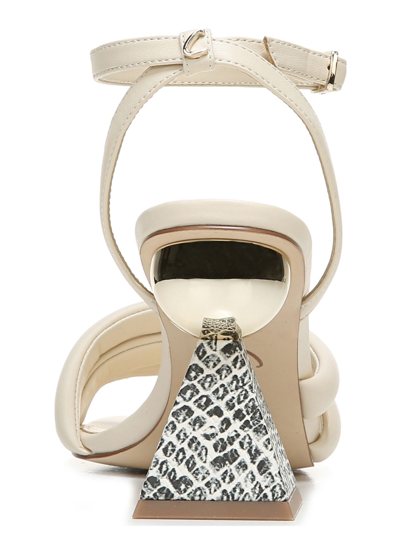 CIRCUS BY SAM EDELMAN Womens Ivory Mixed Media Metallic Logo Triple Straps Ankle Strap Cushioned Bobbie Square Toe Buckle Dress Heeled Sandal 8 M