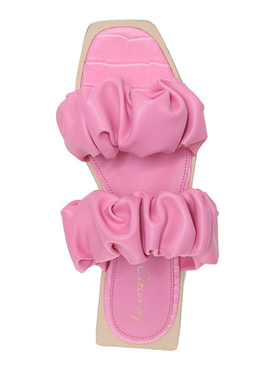 CIRCUS BY SAM EDELMAN Womens Pink Croc Embossed Sole Ruched Padded Iggy Square Toe Block Heel Slip On Slide Sandals Shoes 6 M