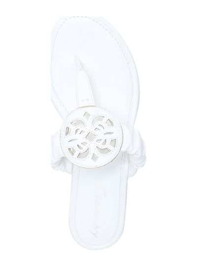 CIRCUS BY SAM EDELMAN Womens White Laser Cut Medallion Ruched Cushioned Camara Slip On Thong Sandals 7 M