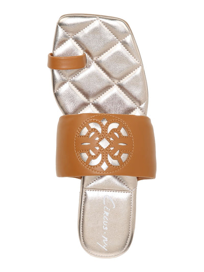 CIRCUS BY SAM EDELMAN Womens Brown Cutout Strap Detail Toe Loop Quilted Comfort Astrid Square Toe Slip On Slide Sandals 9 M