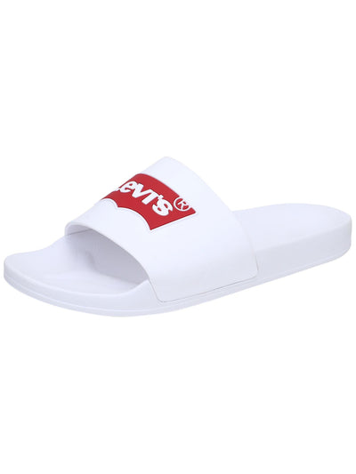 LEVI'S Mens White Batwing-logo Open Toe Slip On Slide Sandals Shoes 12