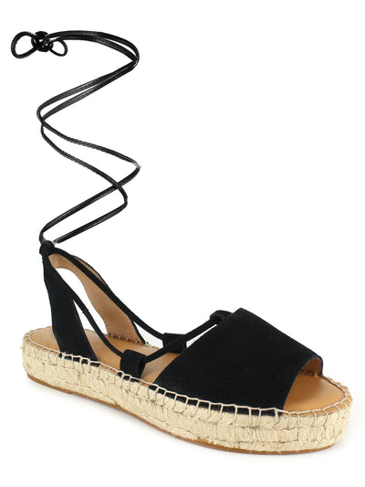 SPLENDID Womens Black Strappy Meredith Round Toe Platform Lace-Up Leather Espadrille Shoes 7.5 M