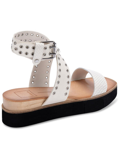 DOLCE VITA Womens White Snakeskin Print Adjustable 1/2" Platform Crisscross Studded Ankle Strap Panko Square Toe Wedge Buckle Leather Slide Sandals Shoes 6.5 M