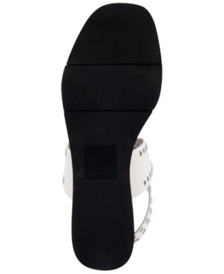DOLCE VITA Womens White Snakeskin Print Adjustable 1/2" Platform Crisscross Studded Ankle Strap Panko Square Toe Wedge Buckle Leather Slide Sandals Shoes M
