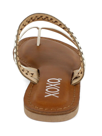 XOXO Womens White Woven Metallic Robby Open Toe Slip On Thong Sandals Shoes 5.5