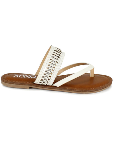 XOXO Womens White Woven Metallic Robby Open Toe Slip On Thong Sandals Shoes 5.5