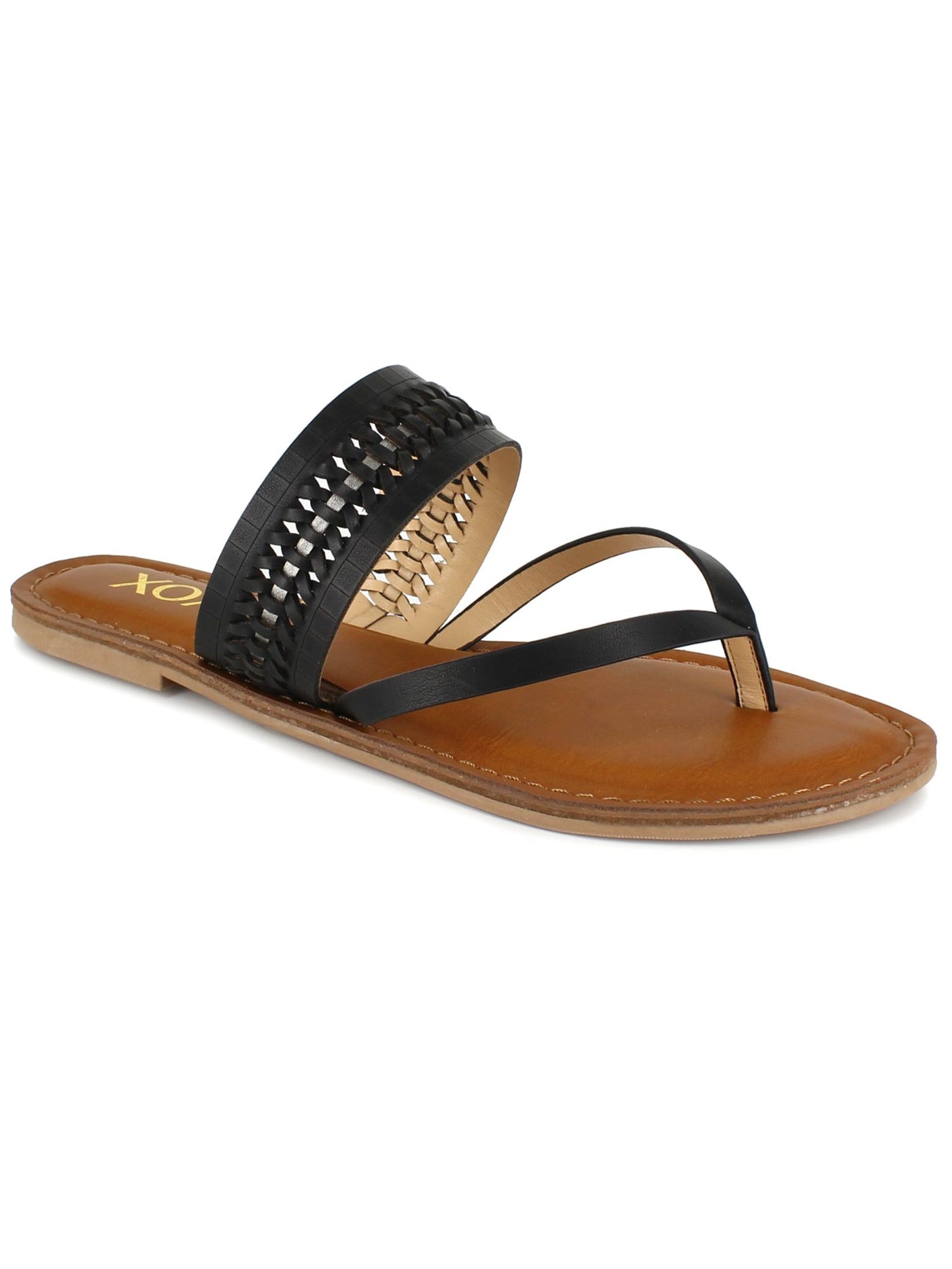 XOXO Womens Black Microfiber Weave Robby Round Toe Slip On Thong Sandals Shoes 6.5 M