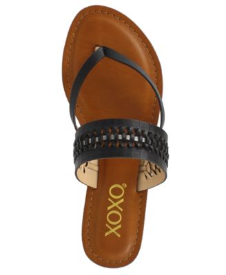 XOXO Womens Black Microfiber Weave Robby Round Toe Slip On Thong Sandals Shoes 5 M