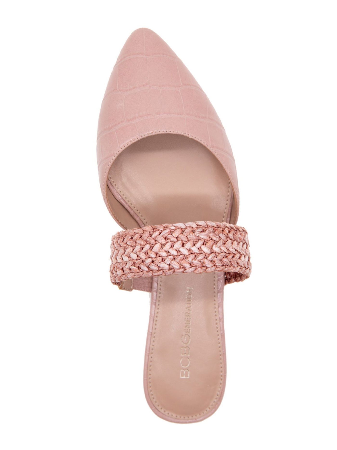 BCBGENERATION Womens Pink Mixed Media Braided Strap Flexible Outsole Goring Padded Emma Pointy Toe Slip On Mules 7 M