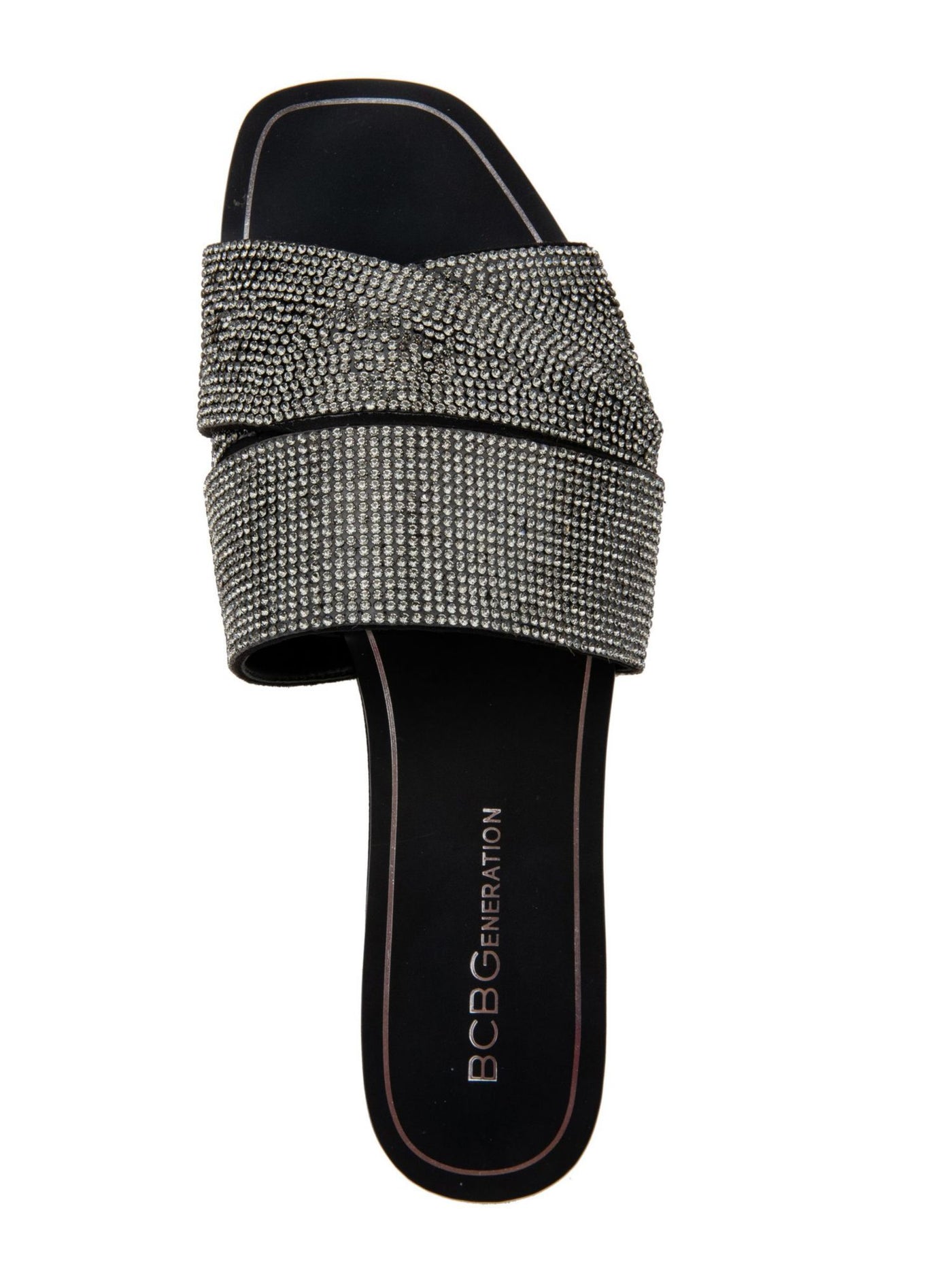 BCBGENERATION Womens Black Embellished Kandace Square Toe Slip On Slide Sandals Shoes 6 M