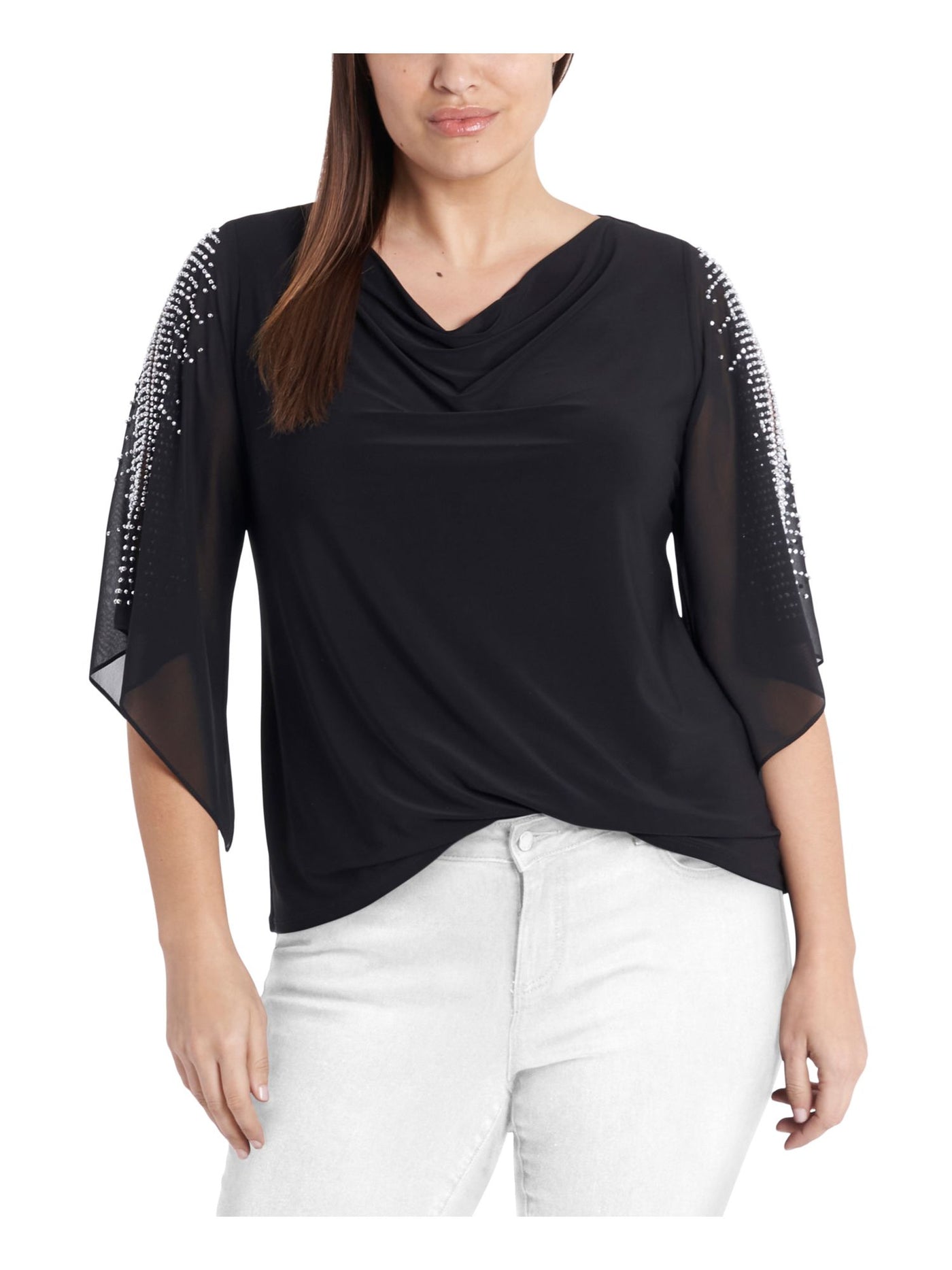 MSK WOMEN Womens Black Party Top Plus 1X