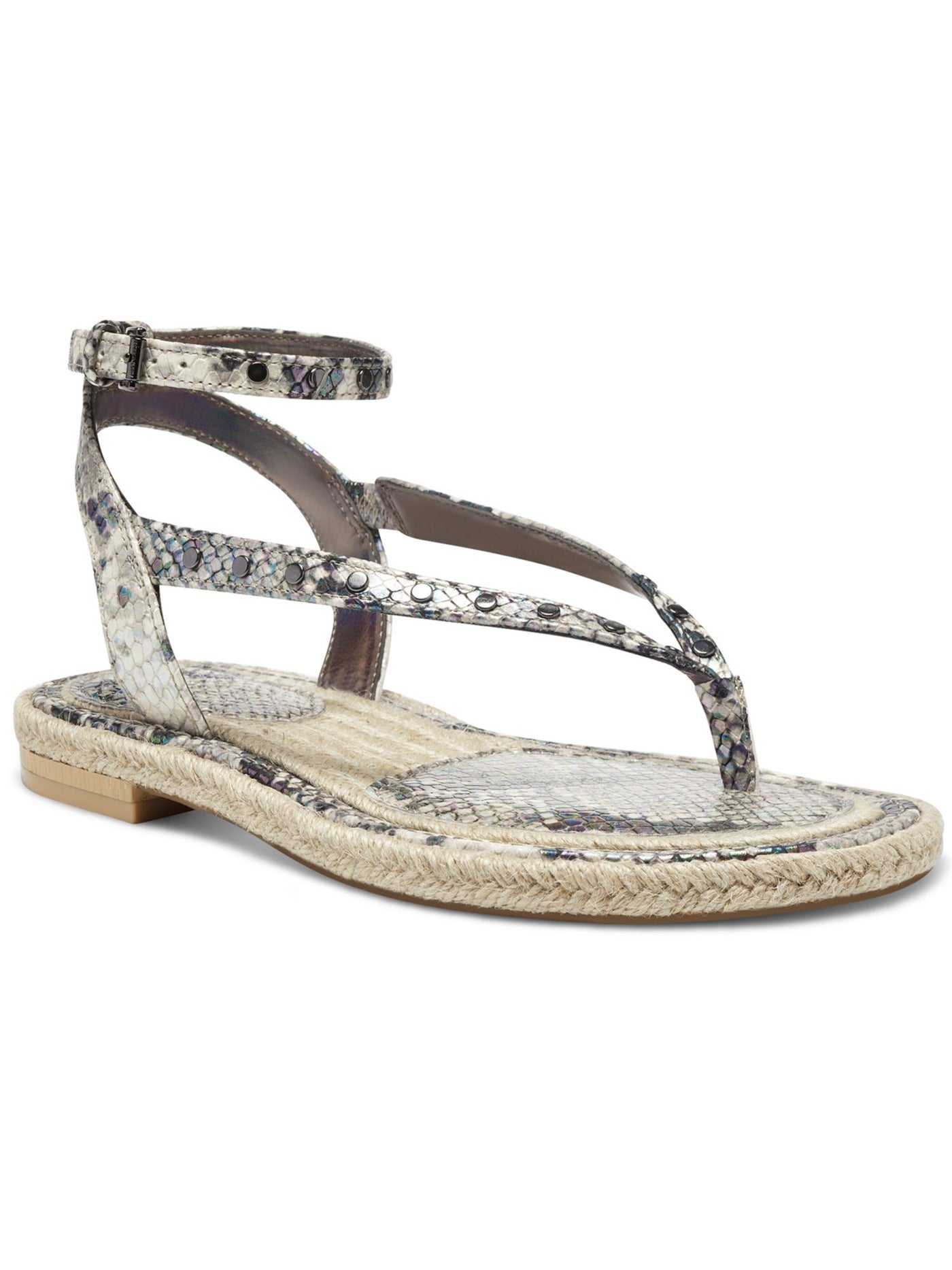 VINCE CAMUTO Womens Gray Espadrille Sling Back Ankle Strap Studded Kelmia Round Toe Buckle Leather Thong Sandals Shoes 7.5 M