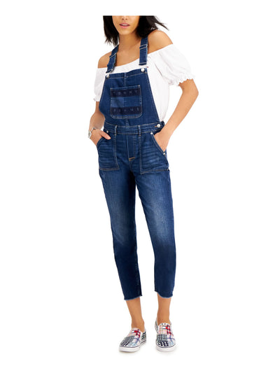 TOMMY JEANS Womens Navy Stretch Pocketed Buttoned Adjustable Overalls Sleeveless Square Neck Skinny Jumpsuit 00\ W24
