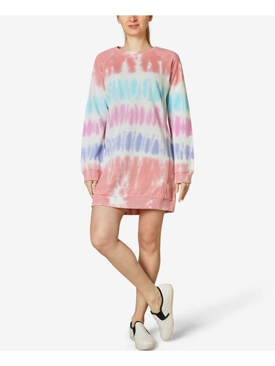 ULTRA FLIRT Womens Pink Tie Dye Long Sleeve Crew Neck Short Shift Dress L