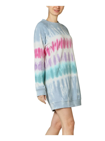 ULTRA FLIRT Womens Blue Tie Dye Long Sleeve Crew Neck Short Shift Dress XS