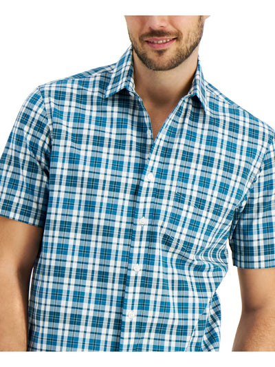 CLUBROOM Mens Teal Plaid Classic Fit Button Down Stretch Casual Shirt S