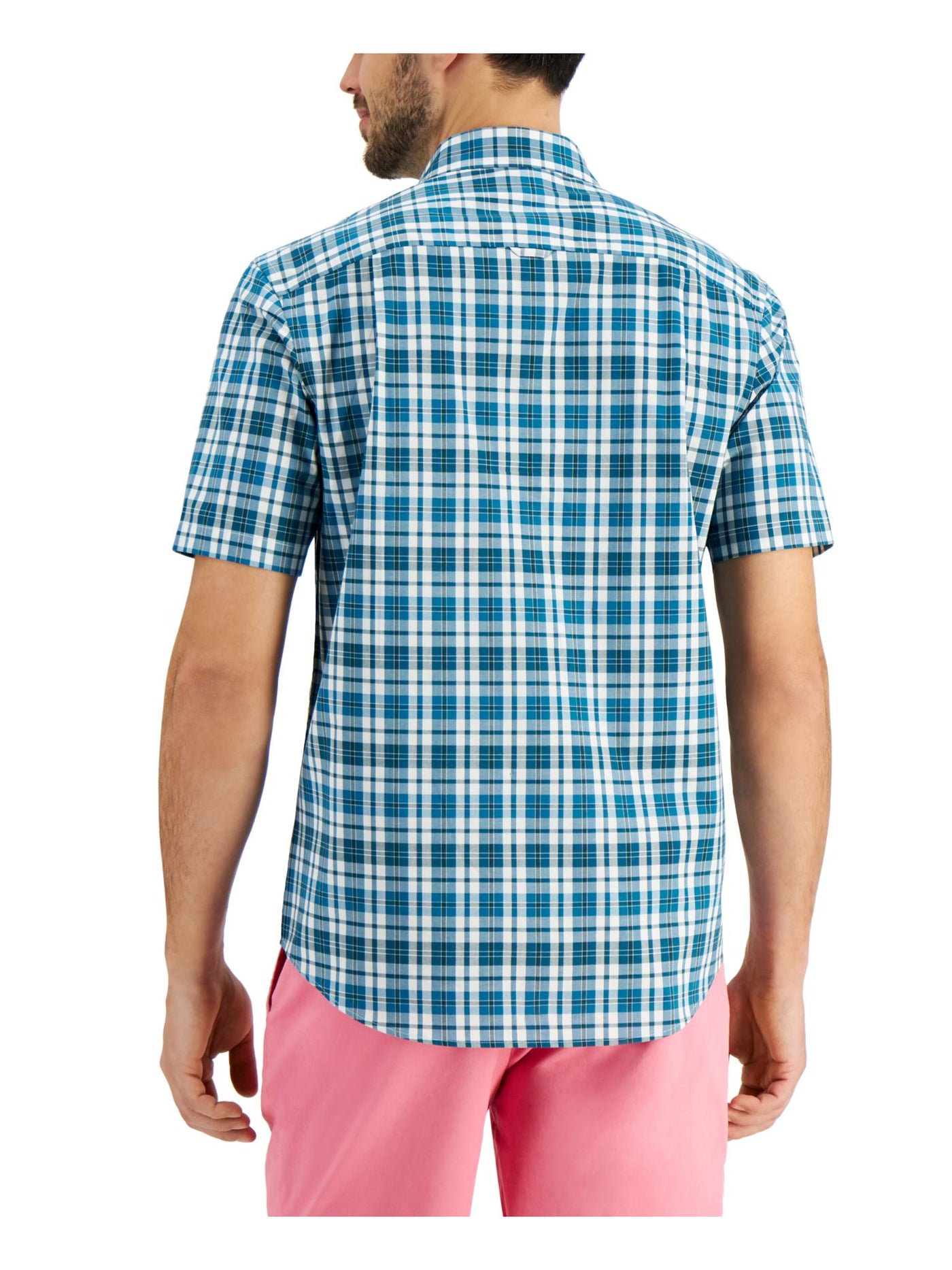 CLUBROOM Mens Teal Plaid Classic Fit Button Down Stretch Casual Shirt S