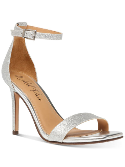 WILD PAIR Womens Silver Glitter Metallic Padded Ankle Strap Slip Resistant Bethie Square Toe Stiletto Buckle Dress Heeled Sandal 11 M
