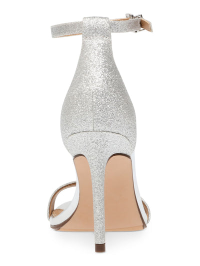 WILD PAIR Womens Silver Glitter Metallic Padded Ankle Strap Slip Resistant Bethie Square Toe Stiletto Buckle Dress Heeled Sandal 11 M