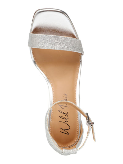 WILD PAIR Womens Silver Glitter Metallic Padded Ankle Strap Slip Resistant Bethie Square Toe Stiletto Buckle Dress Heeled Sandal 11 M