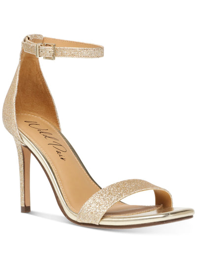 WILD PAIR Womens Gold Glitter Metallic Ankle Strap Cushioned Breathable Slip Resistant Bethie Square Toe Stiletto Buckle Dress Sandals Shoes 11 M