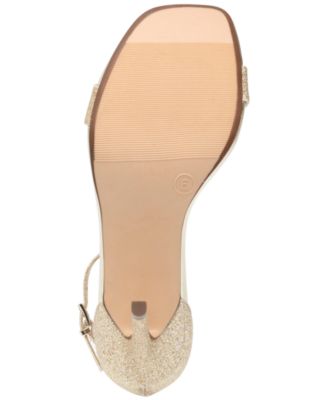 WILD PAIR Womens Gold Glitter Metallic Ankle Strap Cushioned Breathable Slip Resistant Bethie Square Toe Stiletto Buckle Dress Sandals Shoes M