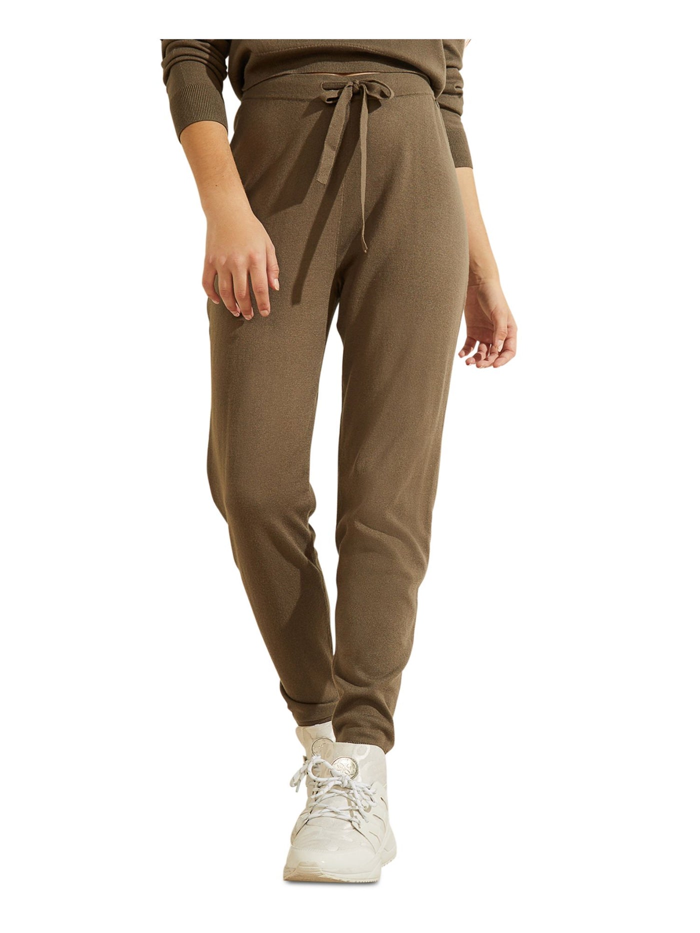 GUESS Womens Brown Knit Ribbed Textured Drawstring Jersey Jogger High Waist Pants XL