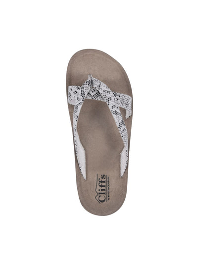 CLIFFS BY WHITE MOUNTAIN Womens Beige Snake Print Best Of Round Toe Slip On Flip Flop Sandal 6 M