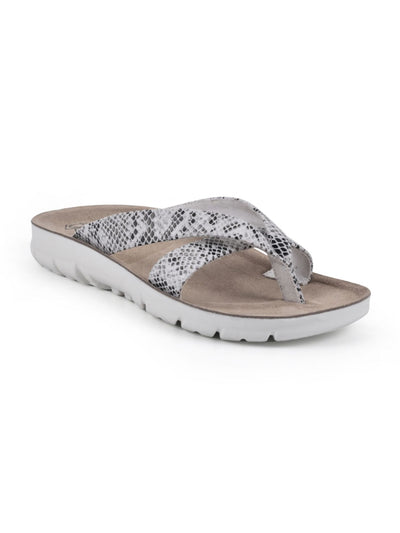 CLIFFS BY WHITE MOUNTAIN Womens Beige Snake Print Best Of Round Toe Slip On Flip Flop Sandal 6 M