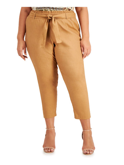 CALVIN KLEIN Womens Stretch Smocked Pocketed Belted Cropped Pants