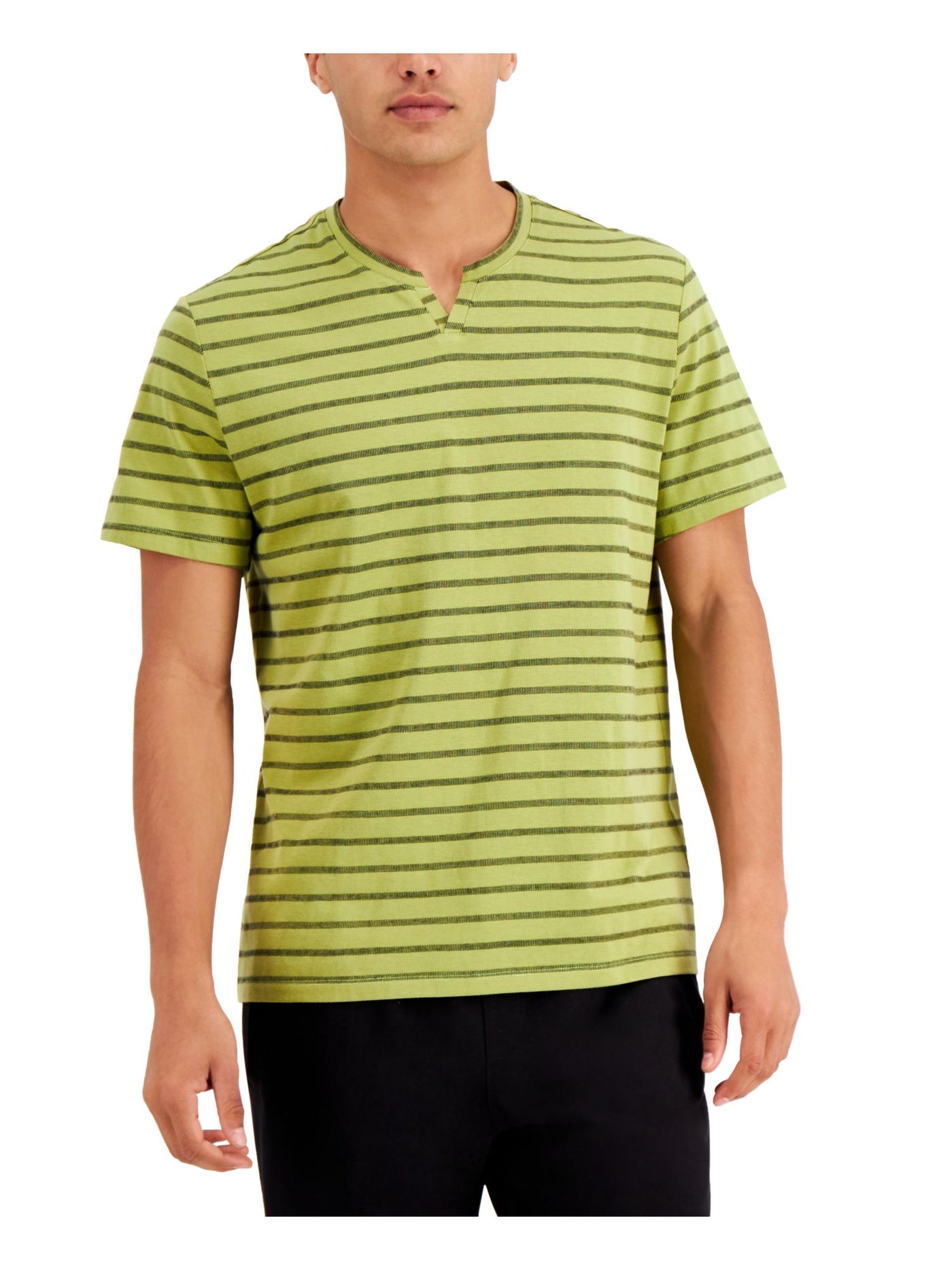 INC Mens Green Striped Classic Fit T-Shirt M