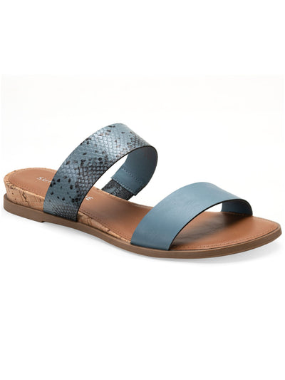 SUN STONE Womens Blue Snakeskin Cushioned Slip Resistant Easten Round Toe Wedge Slip On Slide Sandals Shoes 10 M