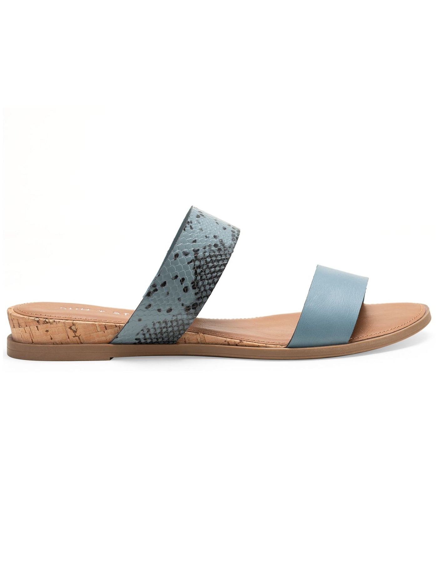 SUN STONE Womens Light Blue Snakeskin Cushioned Slip Resistant Easten Round Toe Wedge Slip On Slide Sandals Shoes 7.5 W