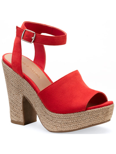 SUN STONE Womens Red 1.5" Platform Cushioned Adjustable Strap Slip Resistant Fey Round Toe Platform Buckle Dress Espadrille Shoes 8.5 M