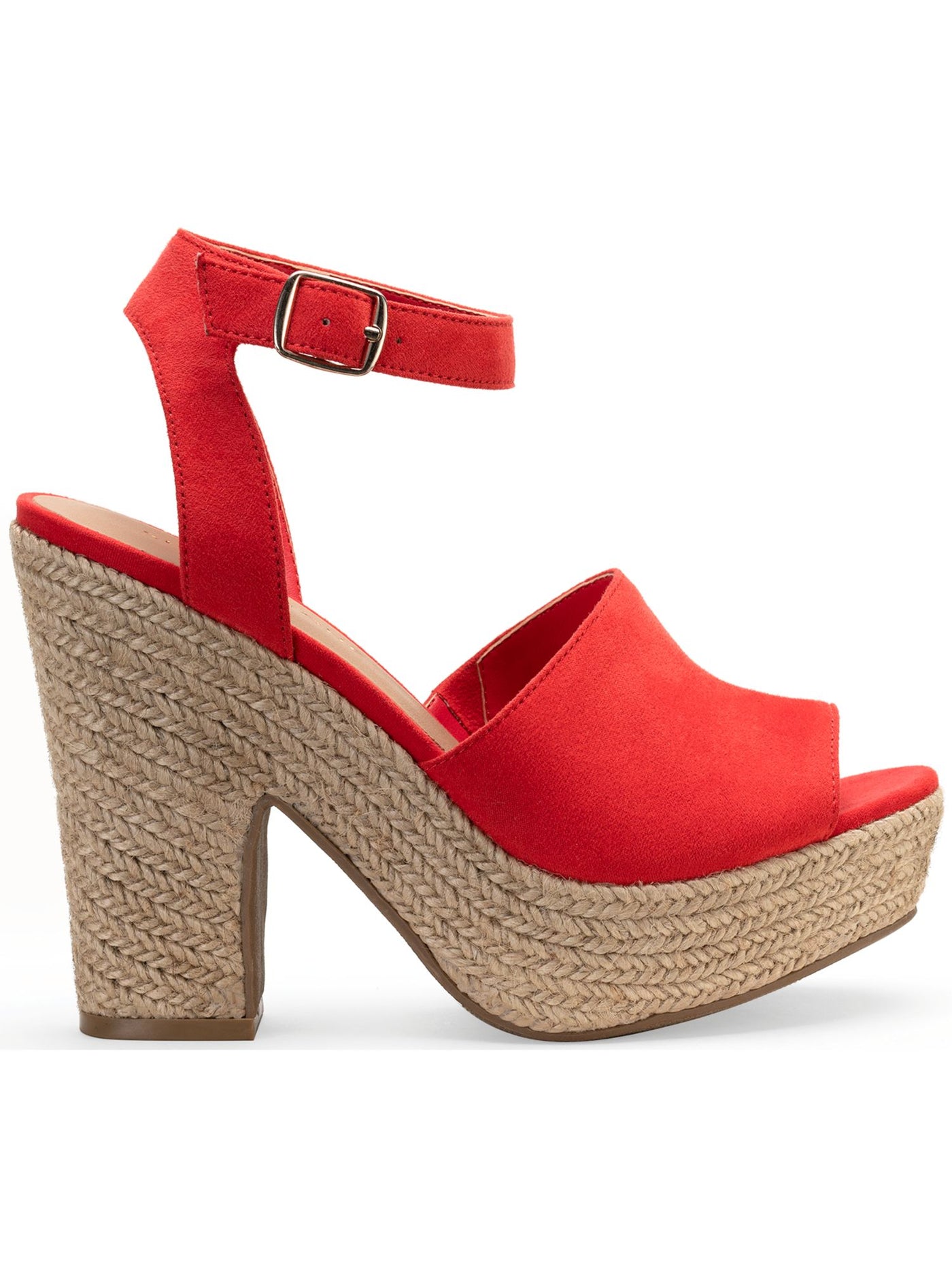 SUN STONE Womens Red 1.5" Platform Cushioned Adjustable Strap Slip Resistant Fey Round Toe Platform Buckle Dress Espadrille Shoes 8.5 M