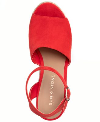 SUN STONE Womens Red 1.5" Platform Cushioned Adjustable Strap Slip Resistant Fey Round Toe Platform Buckle Dress Espadrille Shoes 8.5 M