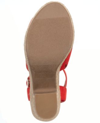 SUN STONE Womens Red 1.5" Platform Cushioned Adjustable Strap Slip Resistant Fey Round Toe Platform Buckle Dress Espadrille Shoes M