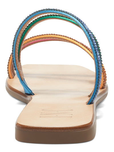 INC Womens Light Blue Rhinestone Detail Strappy Asymmetrical Piera Square Toe Slip On Slide Sandals Shoes 6 M