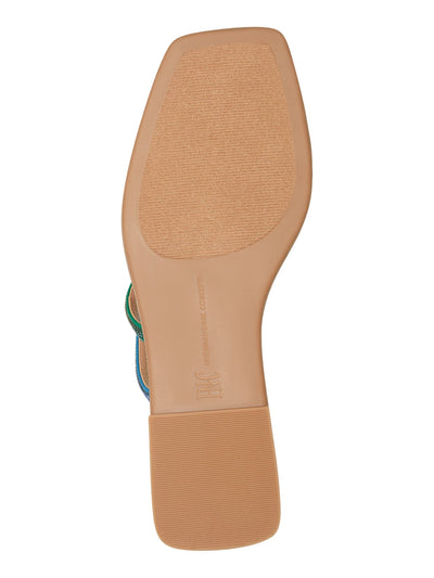 INC Womens Light Blue Rhinestone Detail Strappy Asymmetrical Piera Square Toe Slip On Slide Sandals Shoes M