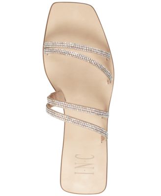 INC Womens Beige Rhinestone Detail Strappy Asymmetrical Piera Square Toe Slip On Slide Sandals Shoes 9.5 M