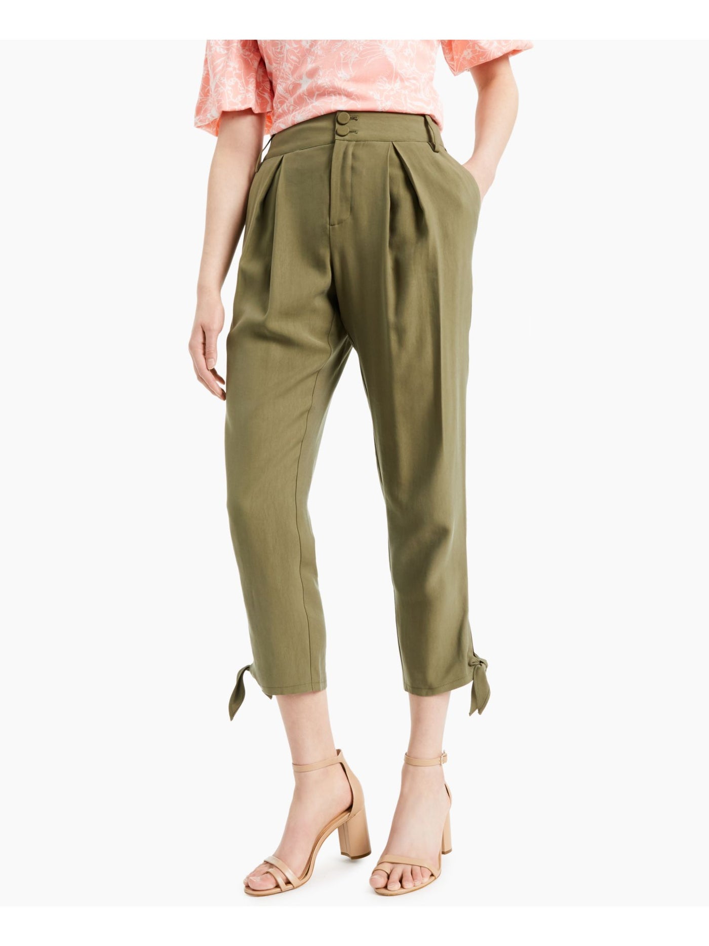 INC Womens Green Zippered Pocketed Tie Hem High Waist Pants 16