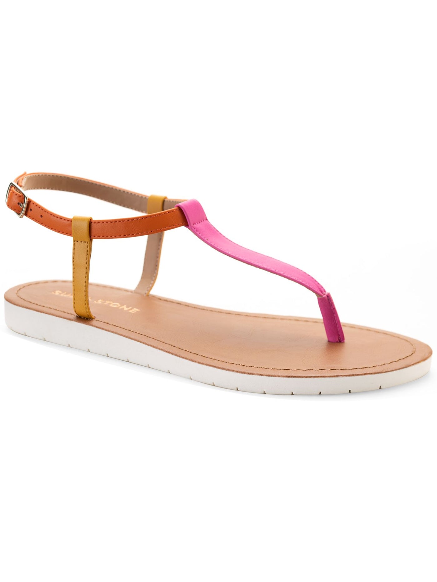 SUN STONE Womens Pink Cushioned T-Strap Slip Resistant Adjustable Strap Kristi Round Toe Buckle Slingback Sandal 9.5 M