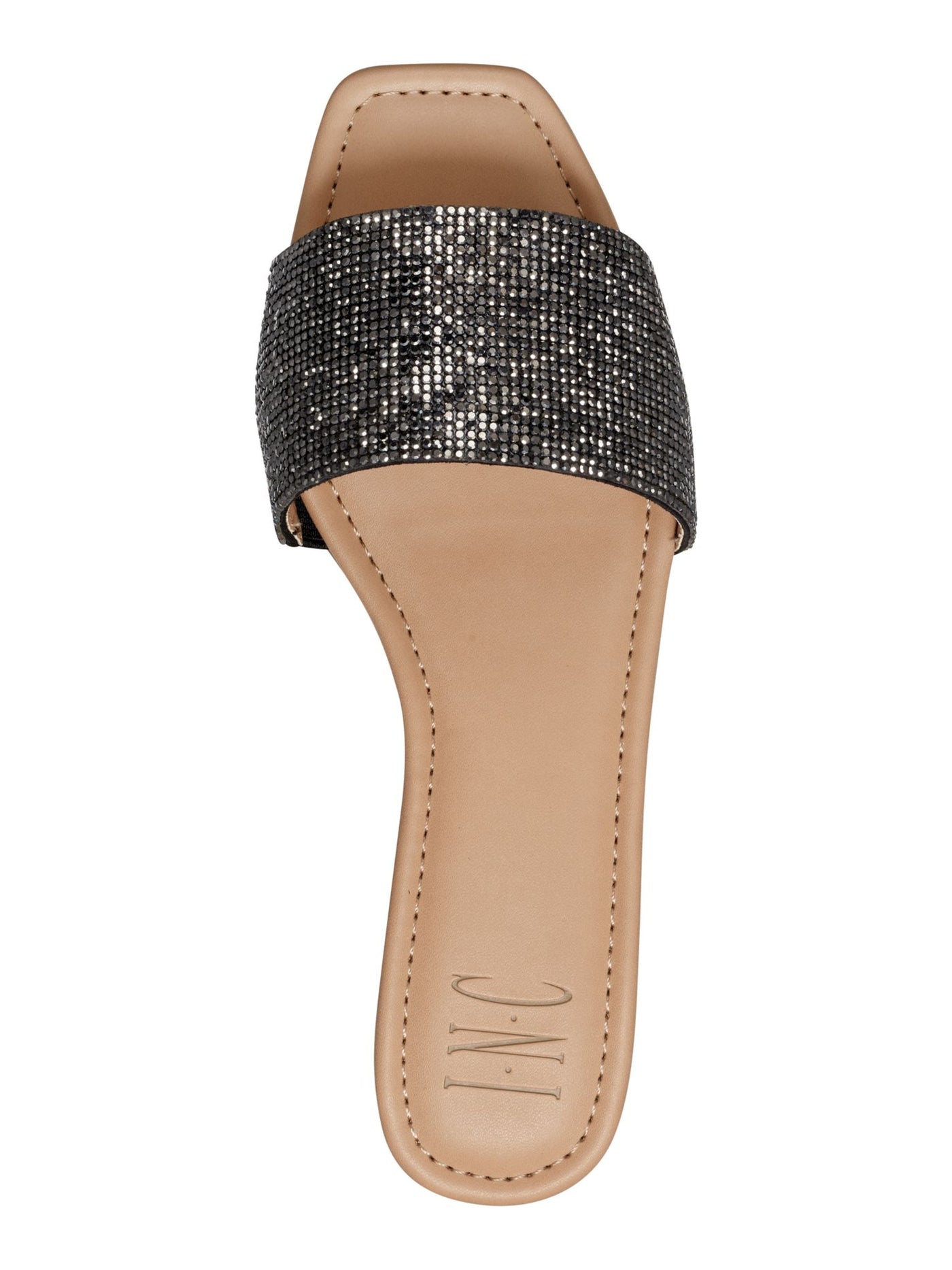 INC Womens Black Rhinestones Embellished Cushioned Nataliah Square Toe Slip On Sandals Shoes 7 M