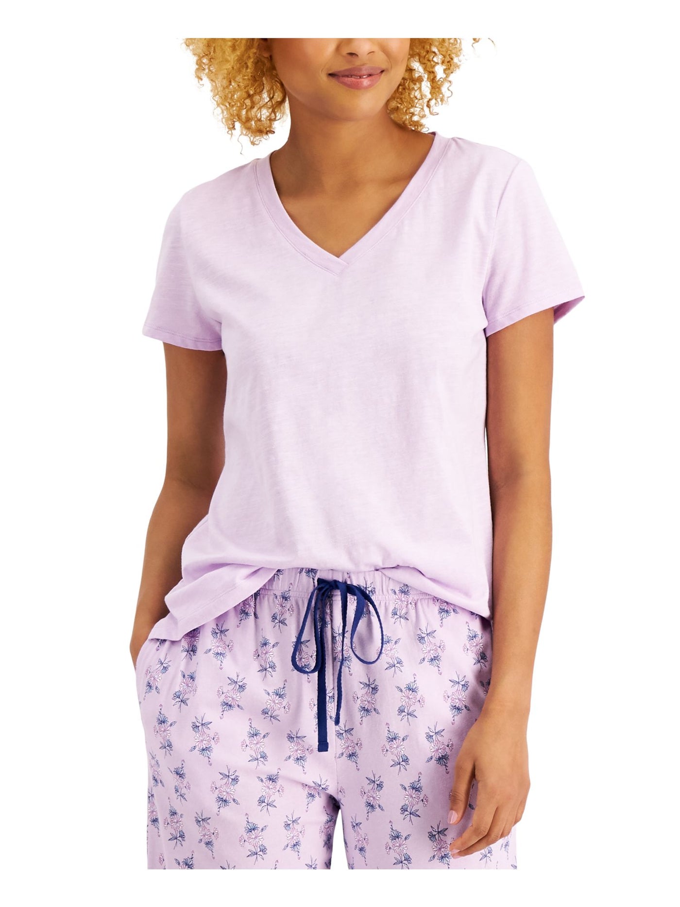CHARTER CLUB Intimates Purple Cotton Blend V-Neck Sleep Shirt Pajama Top XS
