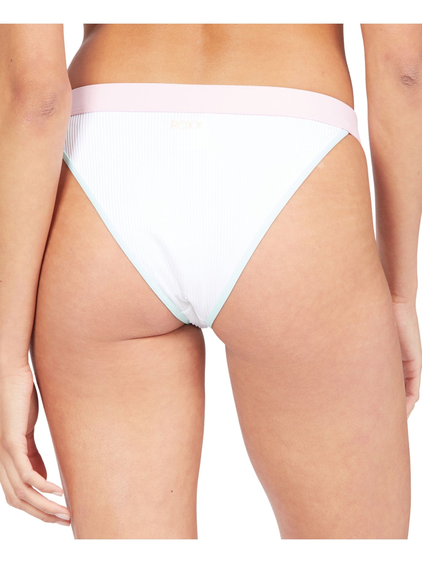ROXY Women's White Color Block Lined Ribbed Pastel Surf High Leg Swimsuit Bottom S