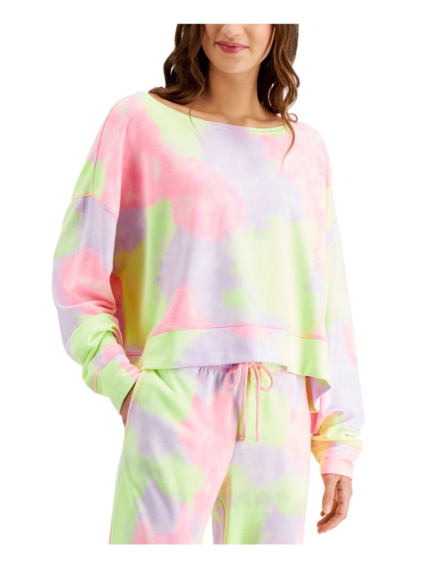 JENNI Intimates Pink Crewneck Cropped Sweatshirt Sleep Shirt Pajama Top M