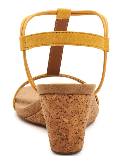 STYLE & COMPANY Womens Gold Padded Slip-Resistant T-Strap Stretch Mulan Round Toe Wedge Slip On Slingback Sandal 8 M