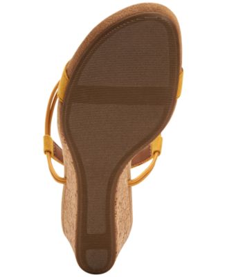 STYLE & COMPANY Womens Yellow Padded Slip-Resistant T-Strap Stretch Mulan Round Toe Wedge Slip On Slingback Sandal M